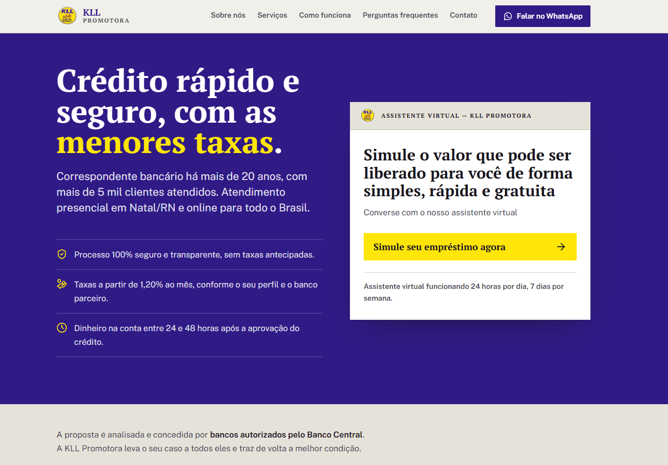 Site da KLL Promotora